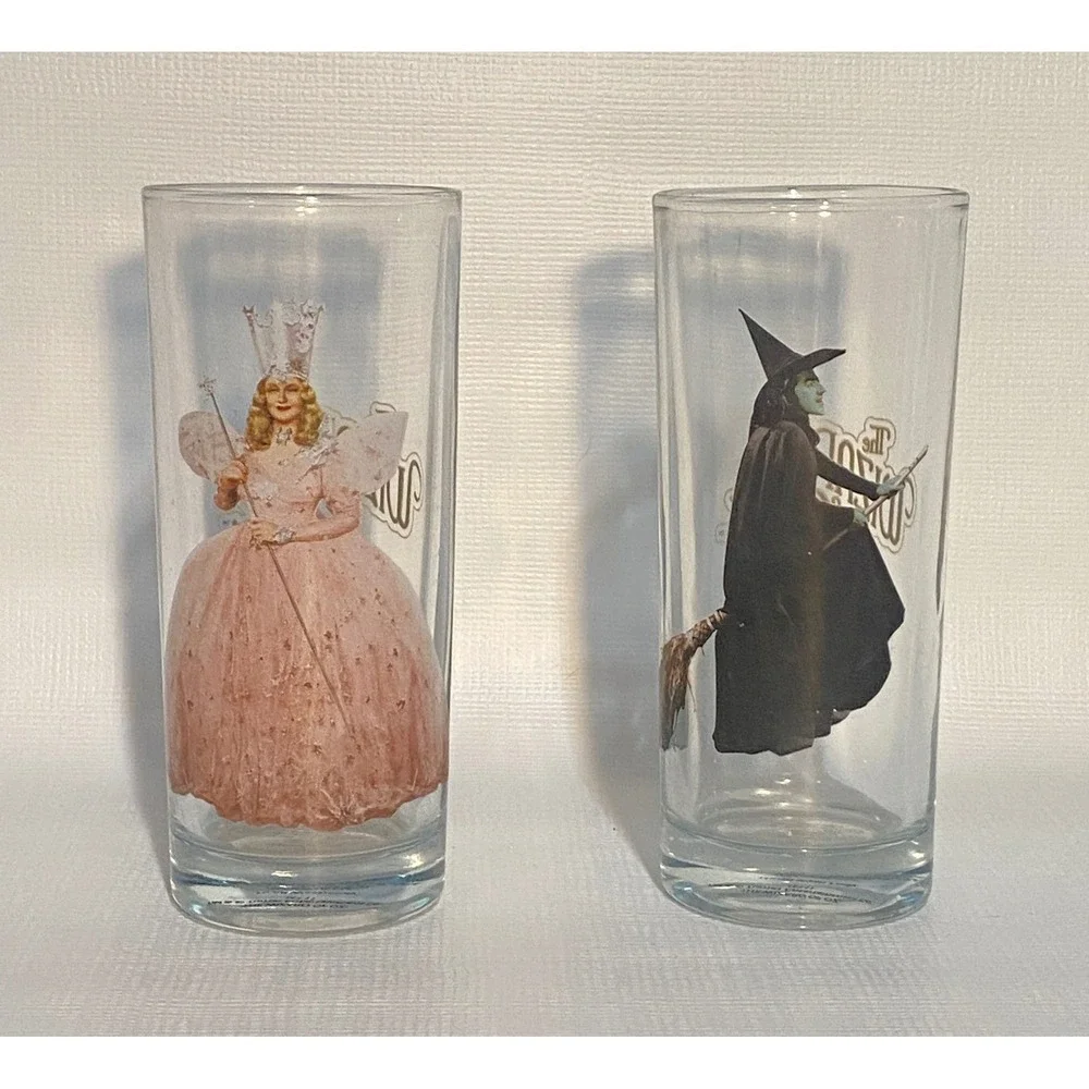 Vandor Wizard of Oz Glinda & Wicked Witch Glass Tumbler Set 2011 Movie Promo 6in